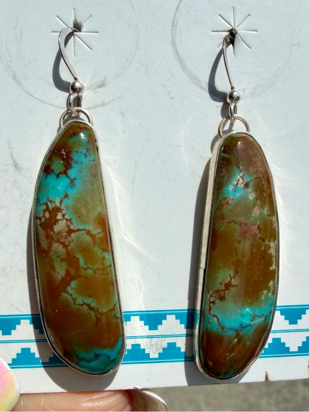 Genuine Turquoise/Sterling Silver Slab Earrings, Artist Stamped - Adam Fierro